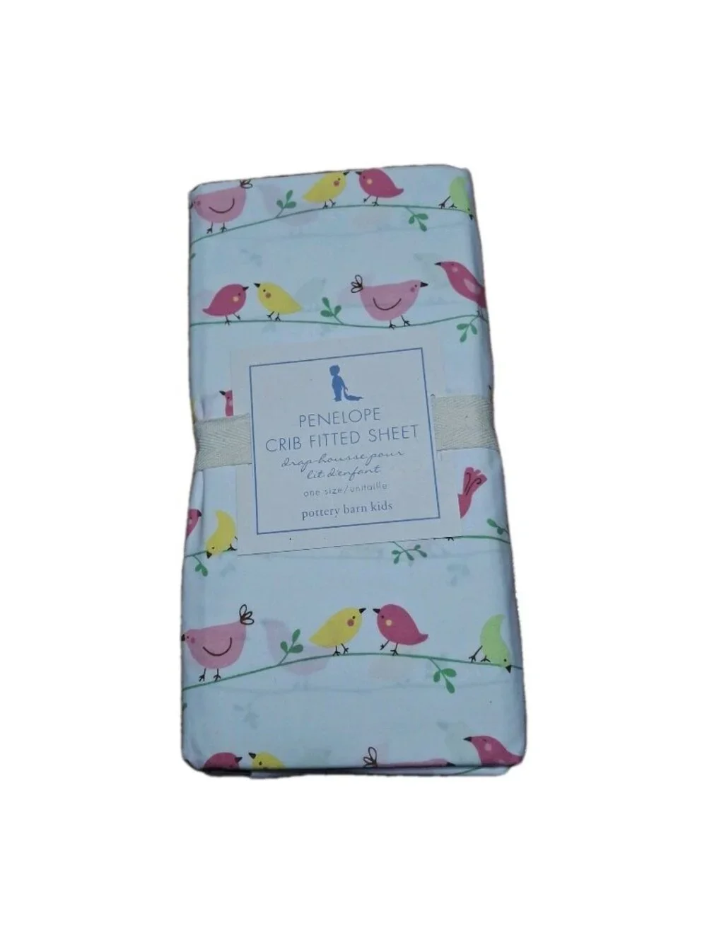 New POTTERY BARN KIDS PENELOPE Bird Pink CRIB FITTED SHEET-Pink Yellow